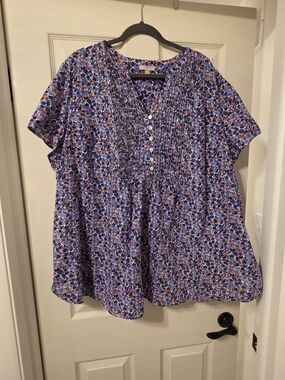 Woman Within Blue Floral Smocked Button Tunic